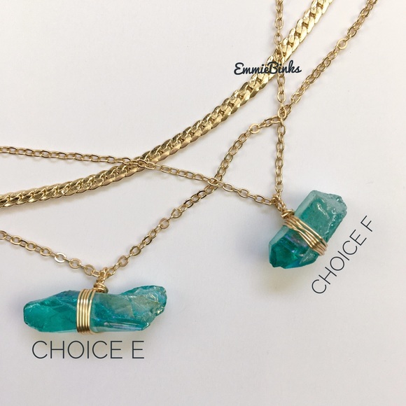 New Aqua Green Aura Quartz Crystal Dual Copper Chain Layered Necklace - Picture 14 of 16